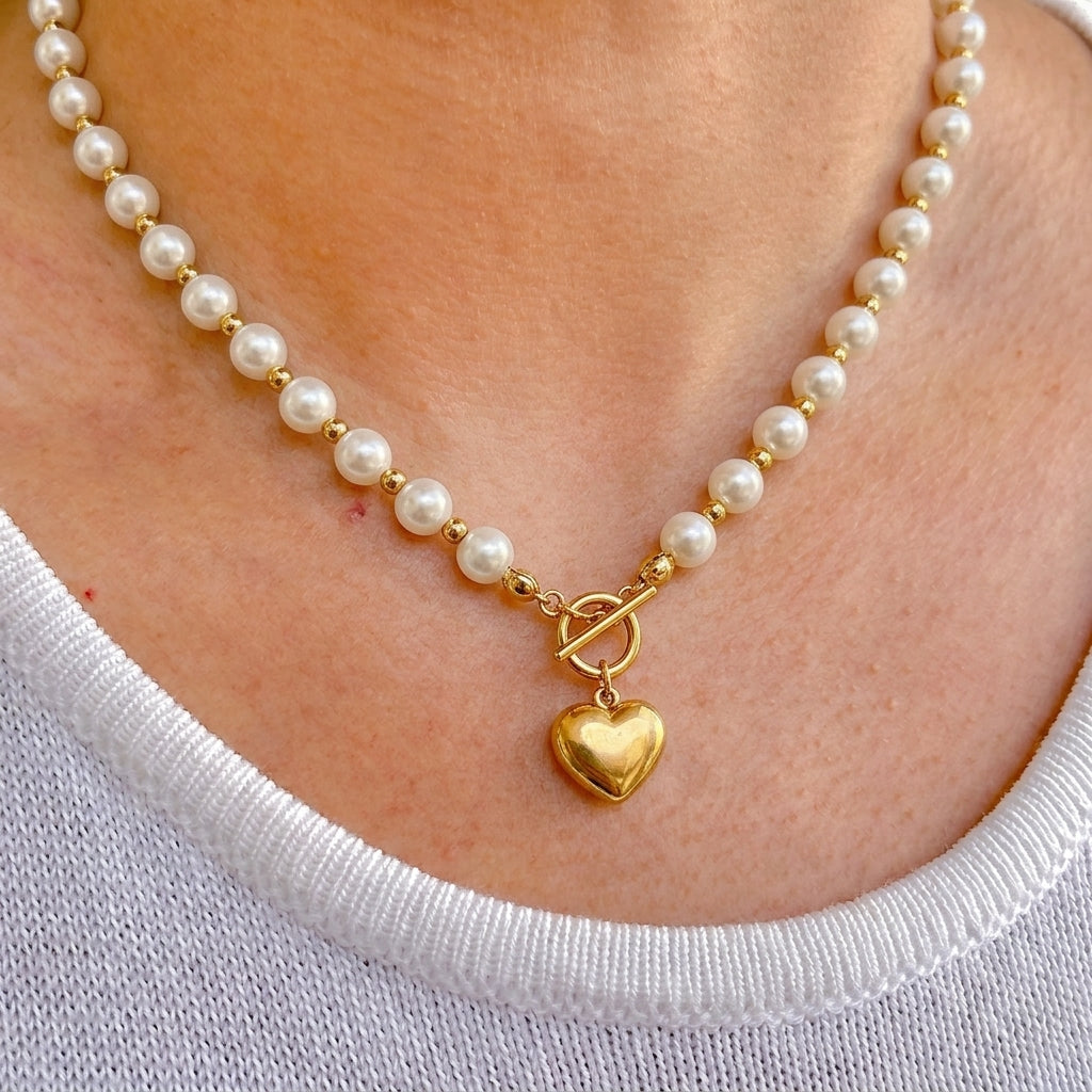 Collar Cadena Perla Colgante Acero Inox 0174-12
