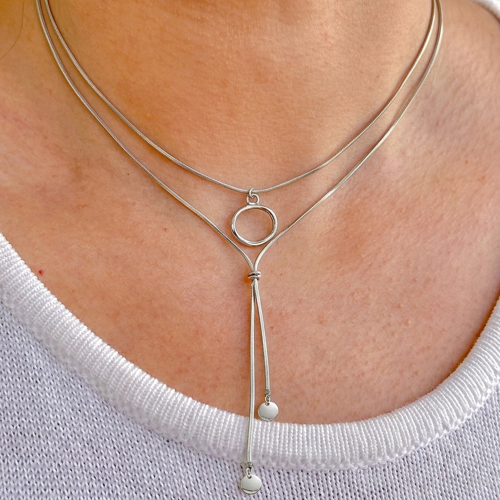 Collar Geometrico Plateado Acero Inox 0174-19