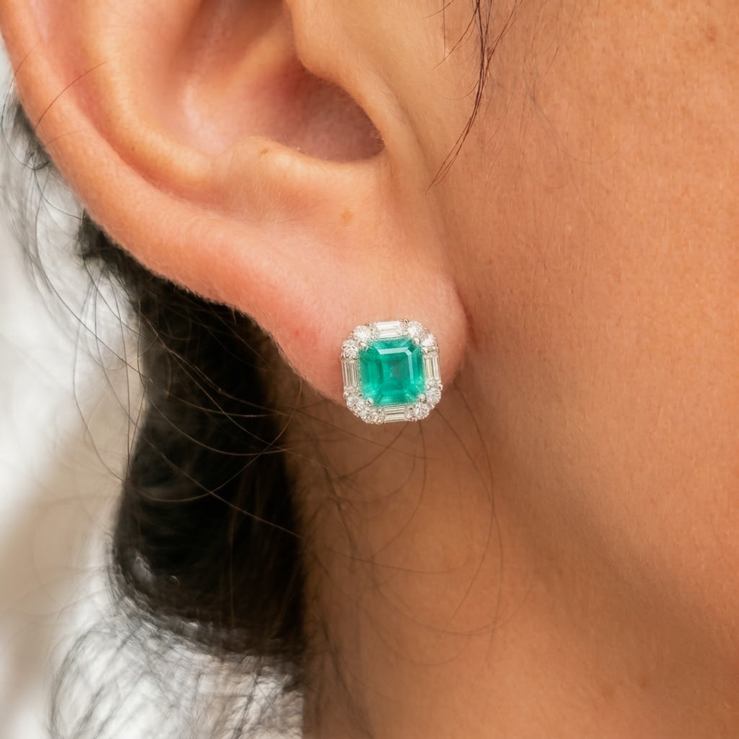 Aretes Esmeralda Corte Cuadrado Chapa 18K 0174-21