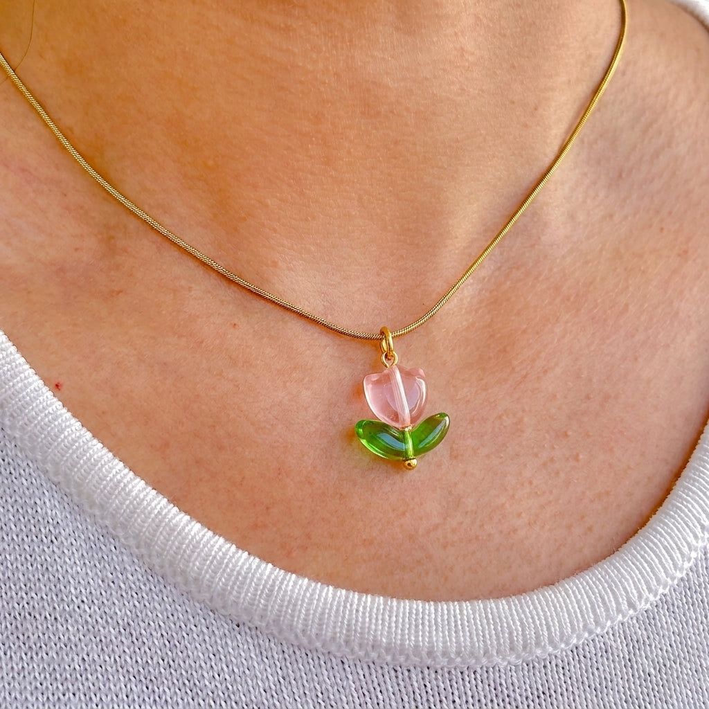 Collar Tulipán Rosa Acero Inox 0174-24
