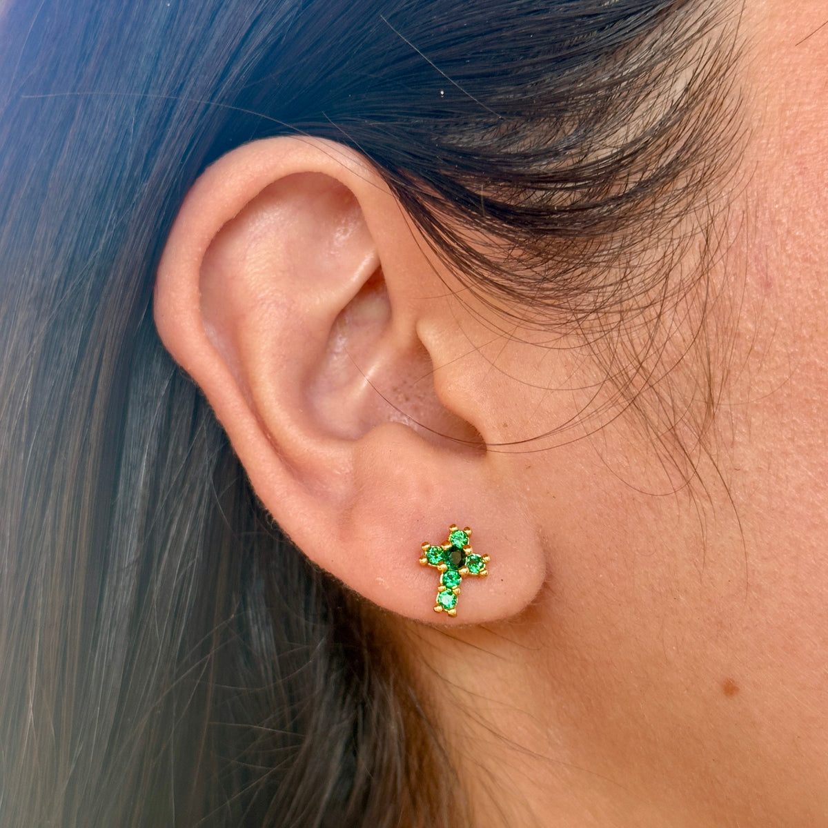 Aretes Cruz Zirconia Verde Acero Inox 0174-28