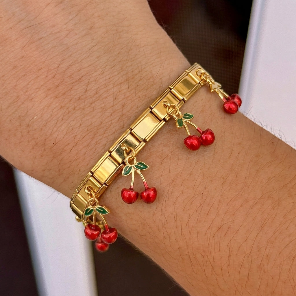 Pulsera Cerezas Dijes Acero Inox 0174-30