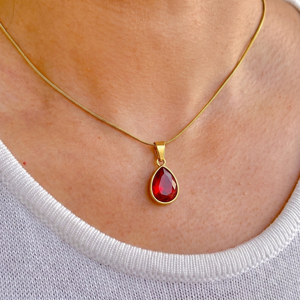 Collar Dije Gota Piedra Roja Titanio 0174-43