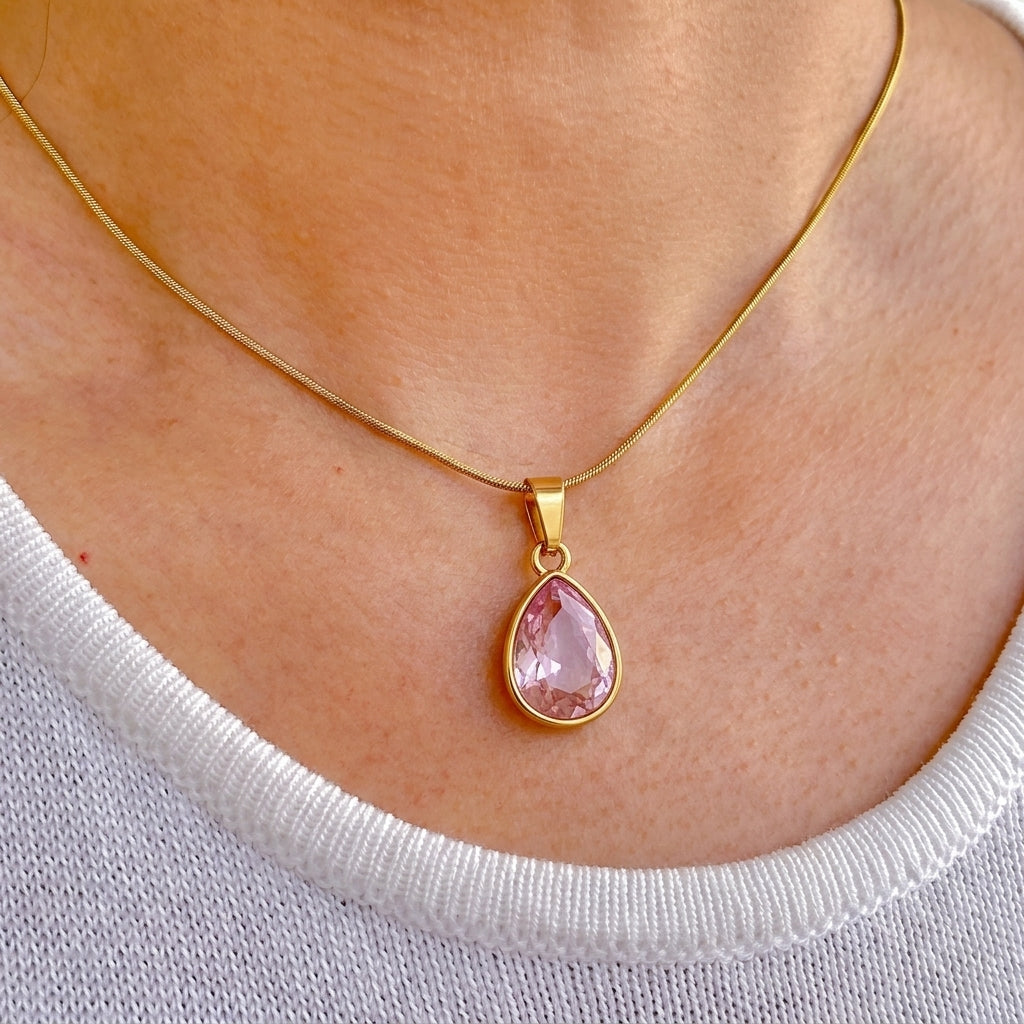 Collar Dije Gota Rosa Titanio 0174-44