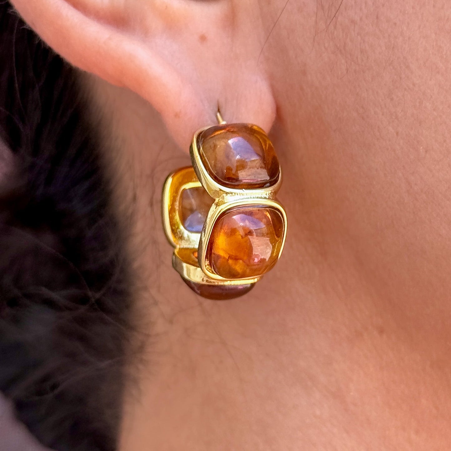 Aretes Aro Ambar Acero Inox 0174-47