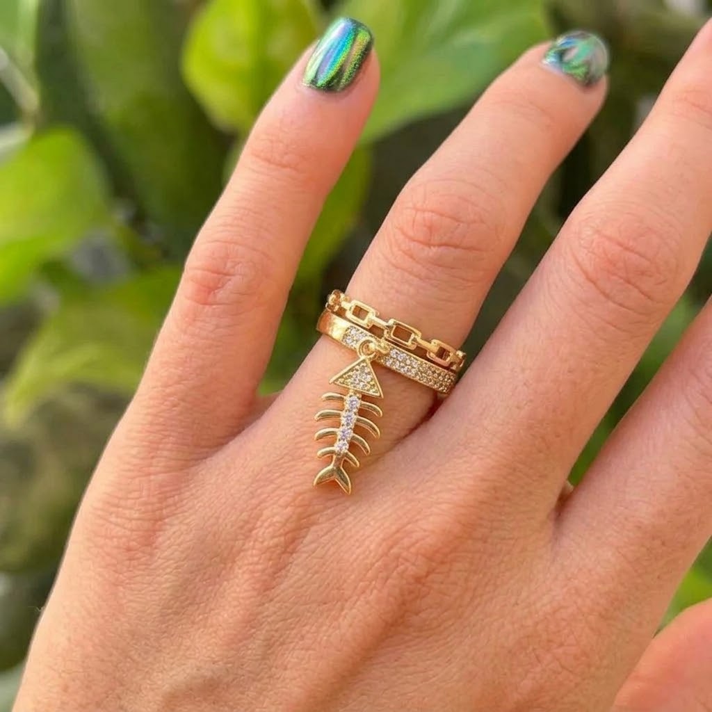 Anillo Pez Chapa de oro