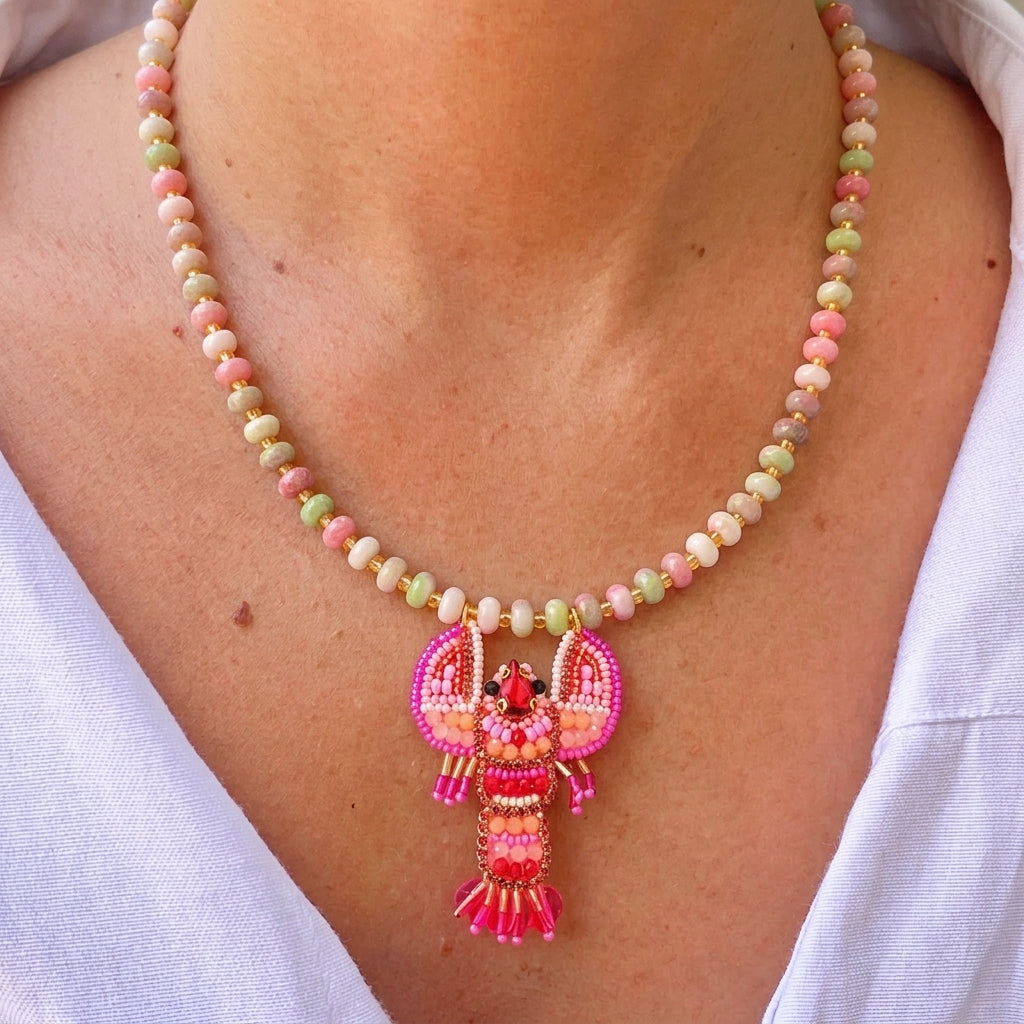 Collar Cuentas Coral Dije Langosta 3072-18