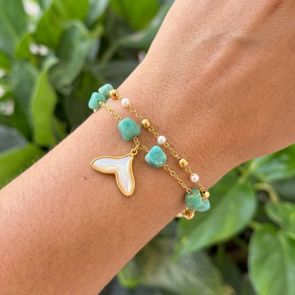 Pulsera Turquesa Dije Sirena Acero Inox 3072-25