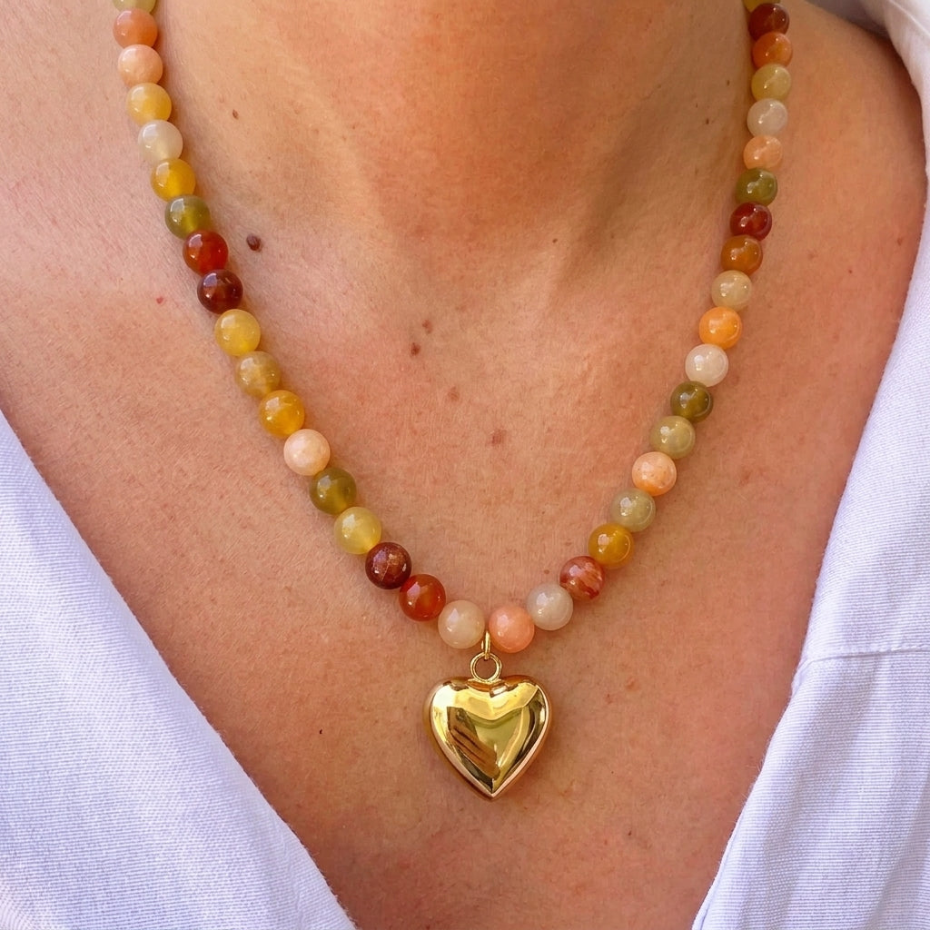 Collar Cuentas Cristal Dije Corazón Acero Inox 3072-28