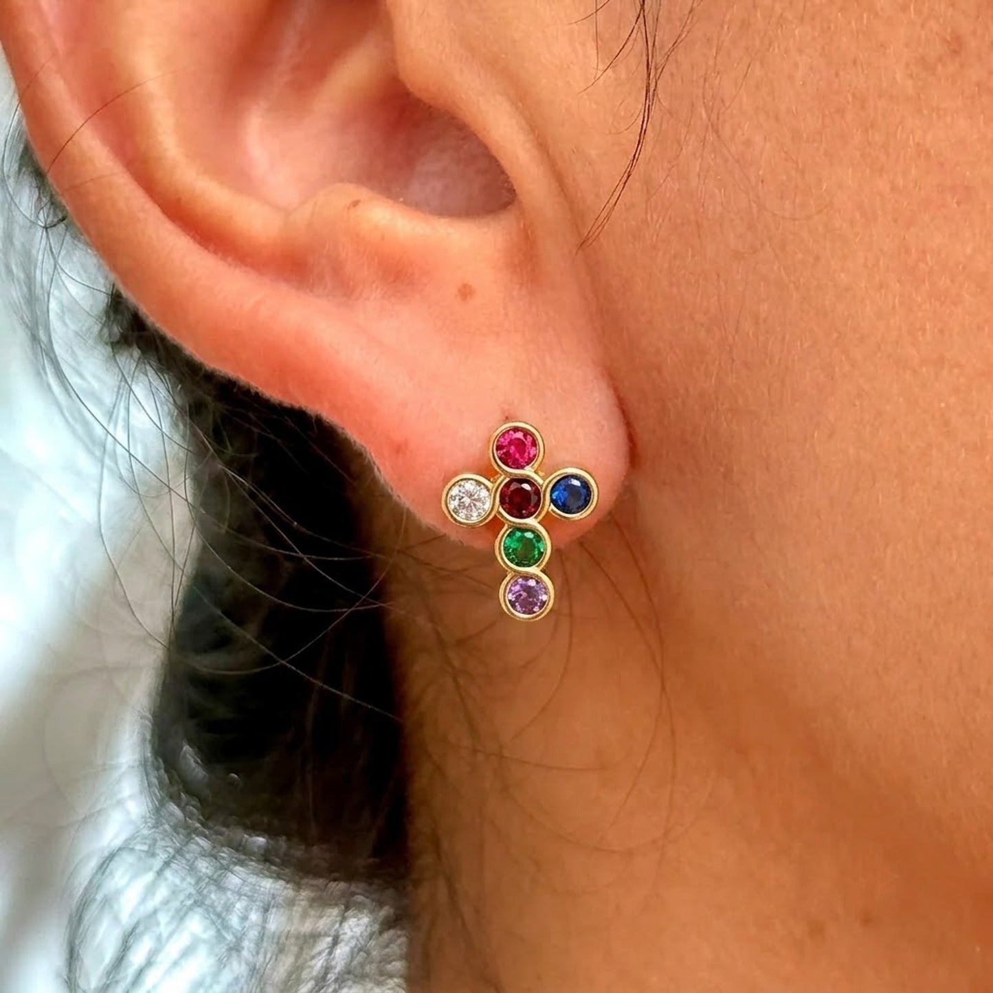 Aretes Gemas Multicolor Chapa 18K 3110-18