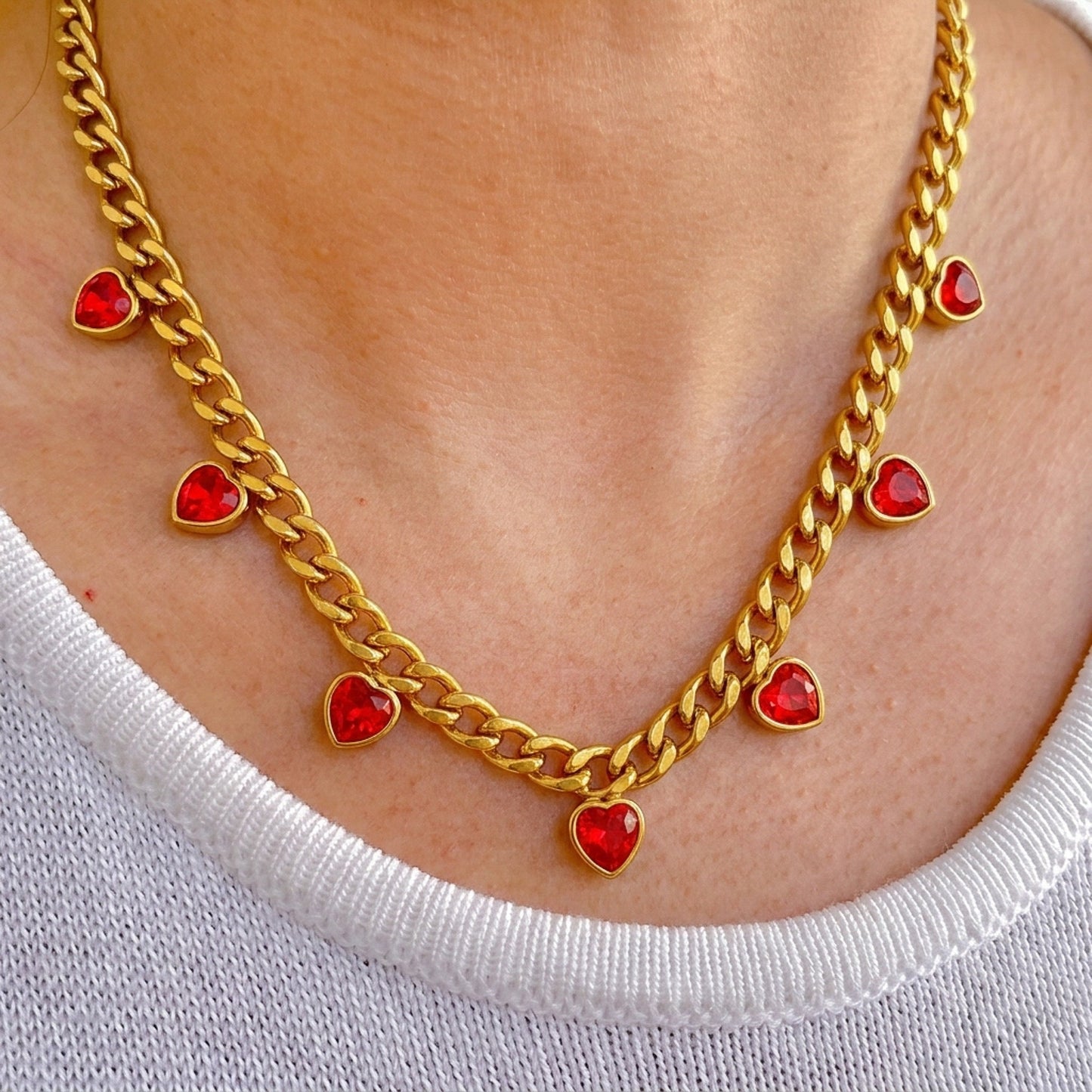 Collar Cadena Dijes Rojos Acero Inox 3110-29