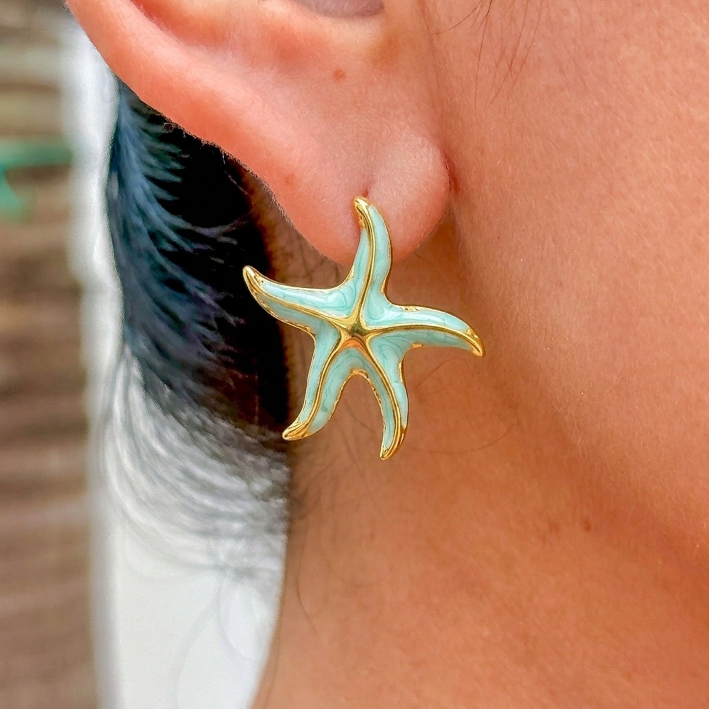 Aretes Estrella Mar Esmalte Verde Acero Inox 3110-32