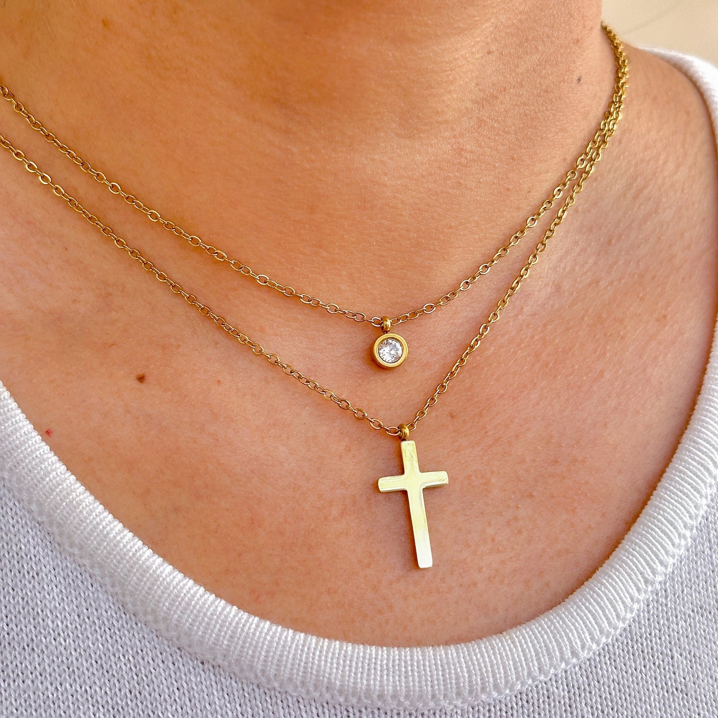 Collar Cadena Cruz Zirconia Acero Inox 3309-1