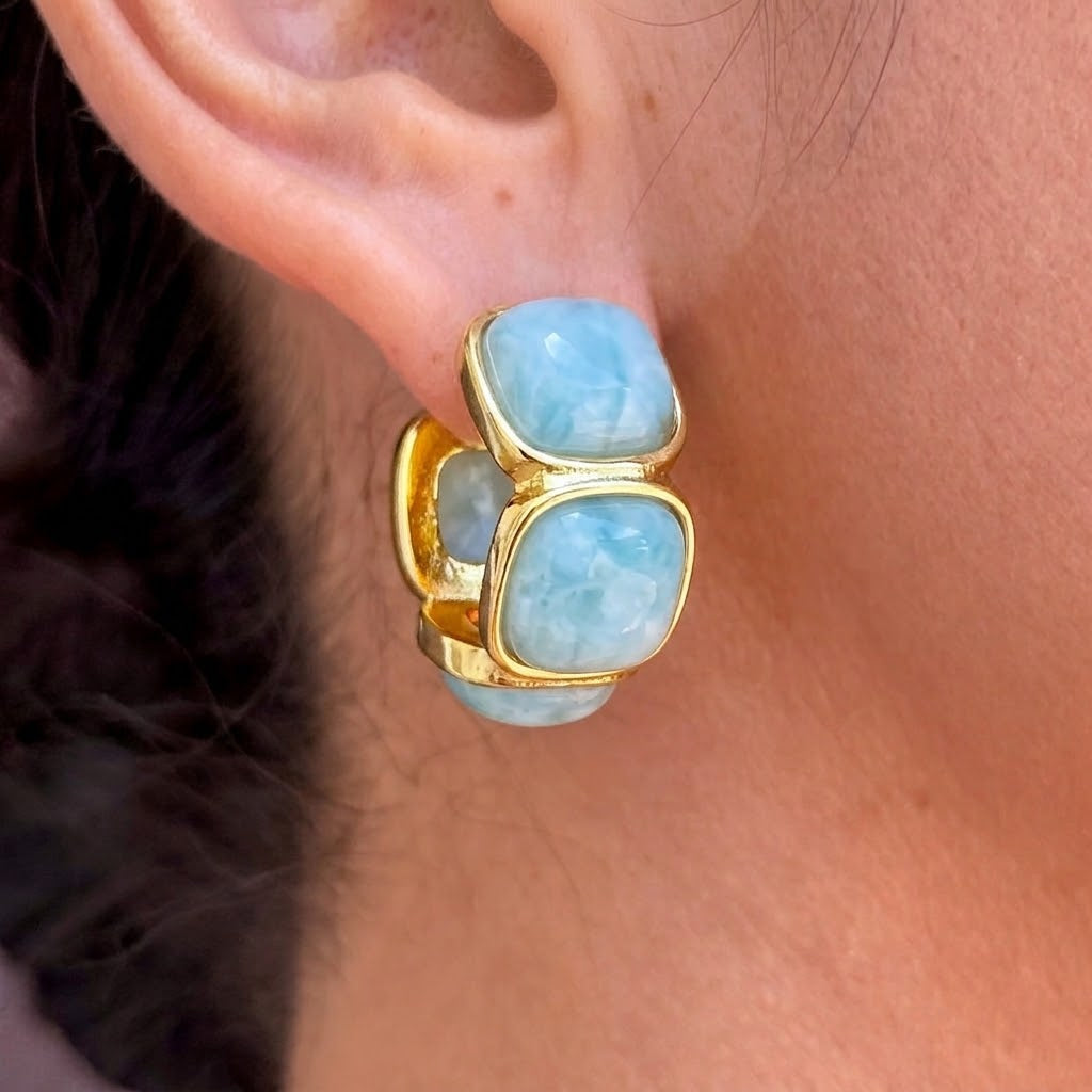 Aretes Piedra Azul Acero Inox 3543-9