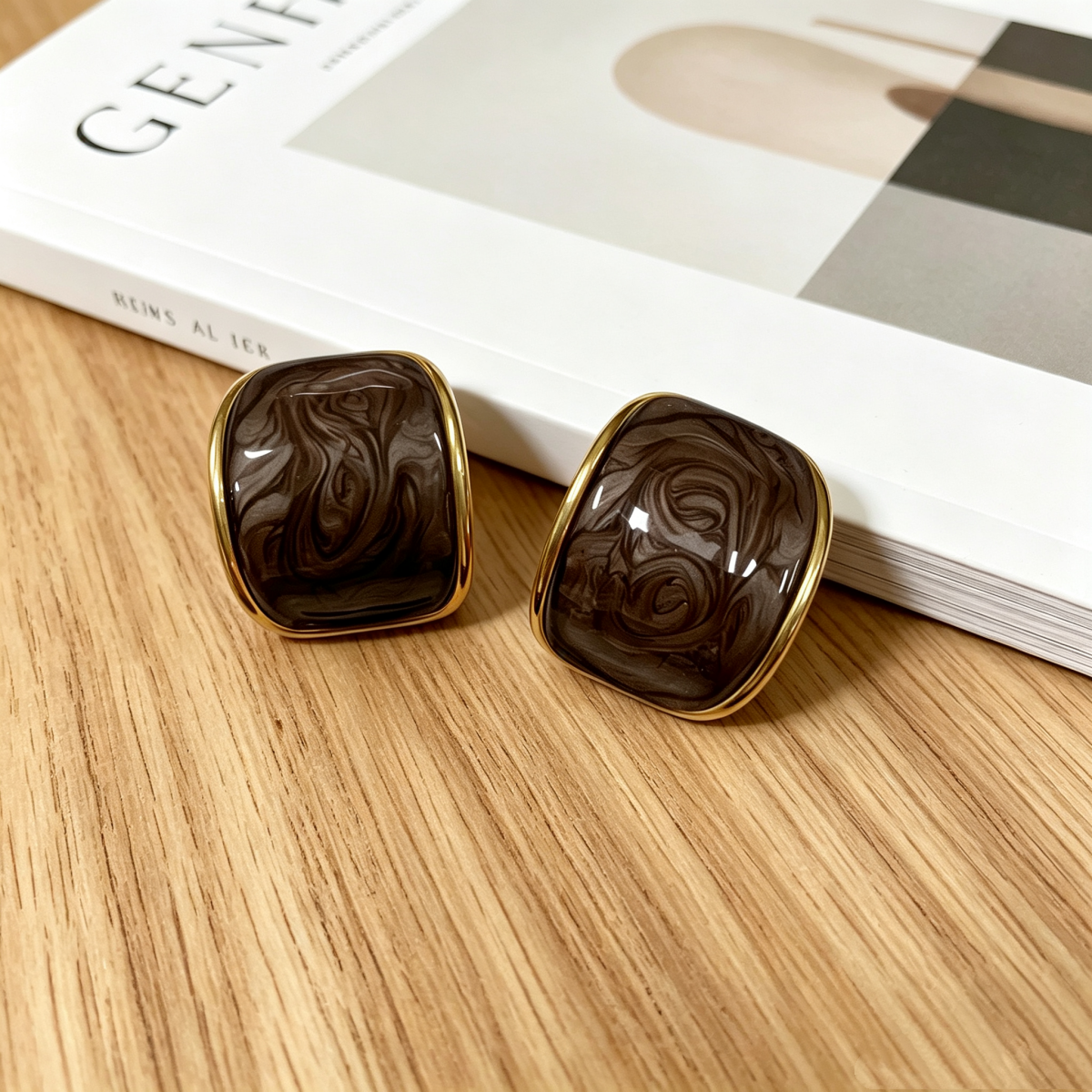 Aretes Chuncky Marrones Acero Inox 4287-30