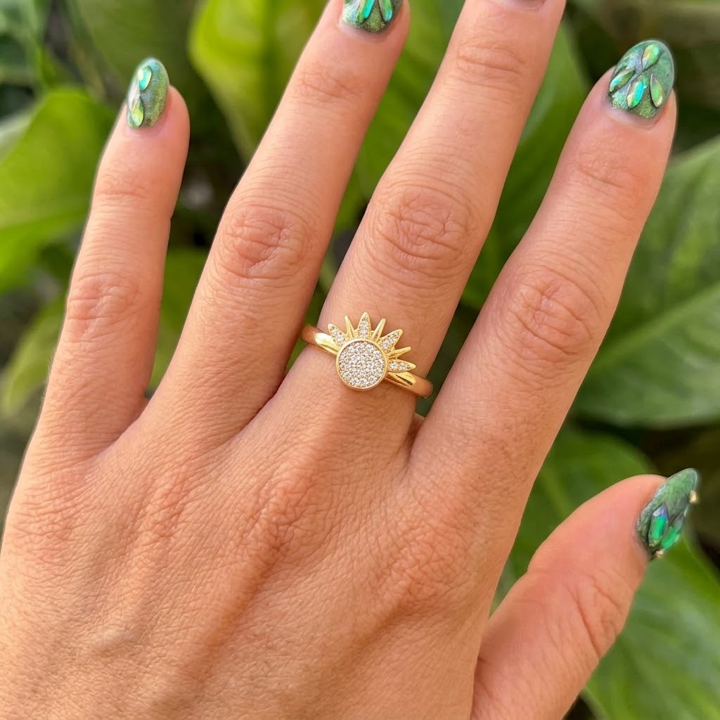 Anillo Ajustable Sol Zirconias Chapa de Oro