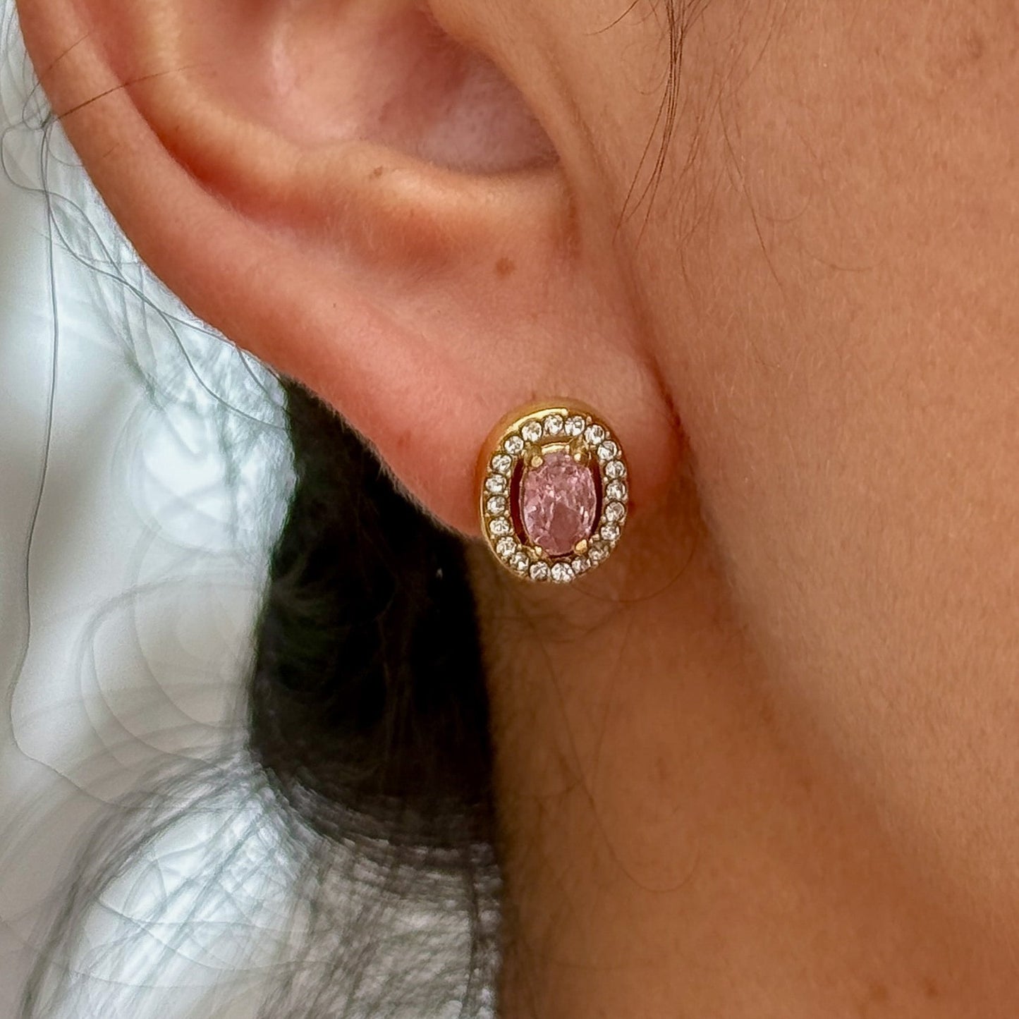 Aretes Oval Rosa Acero Inox 5552-13