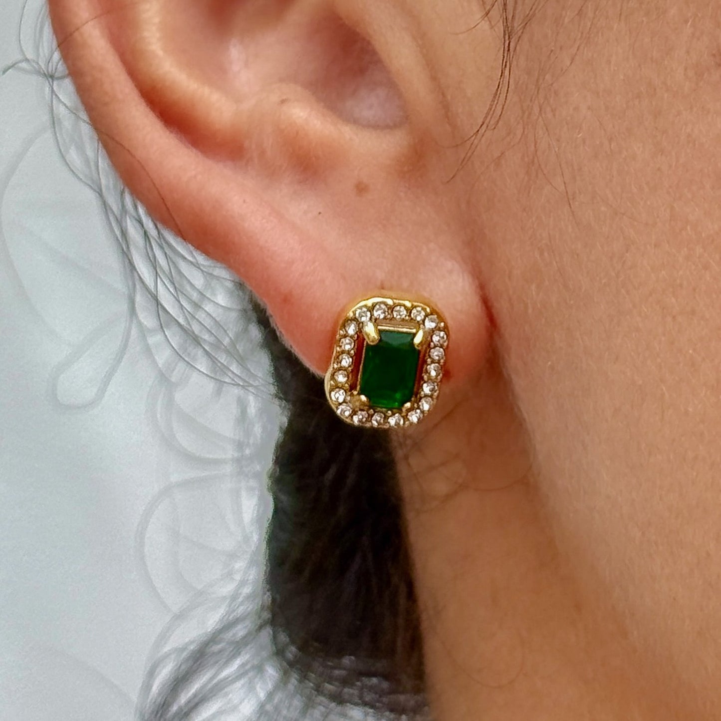 Aretes Cuadrados Verde Acero Inox 5552-16