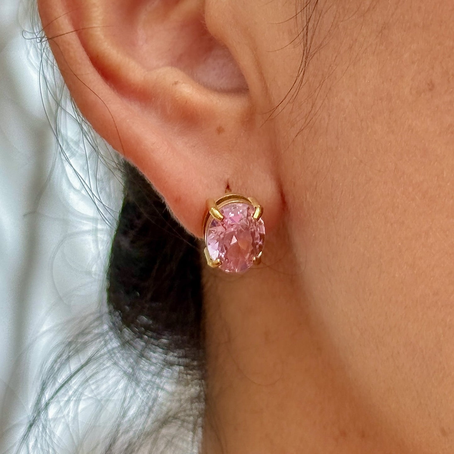 Aretes Zirconia Oval Rosa Acero Inox 5552-2
