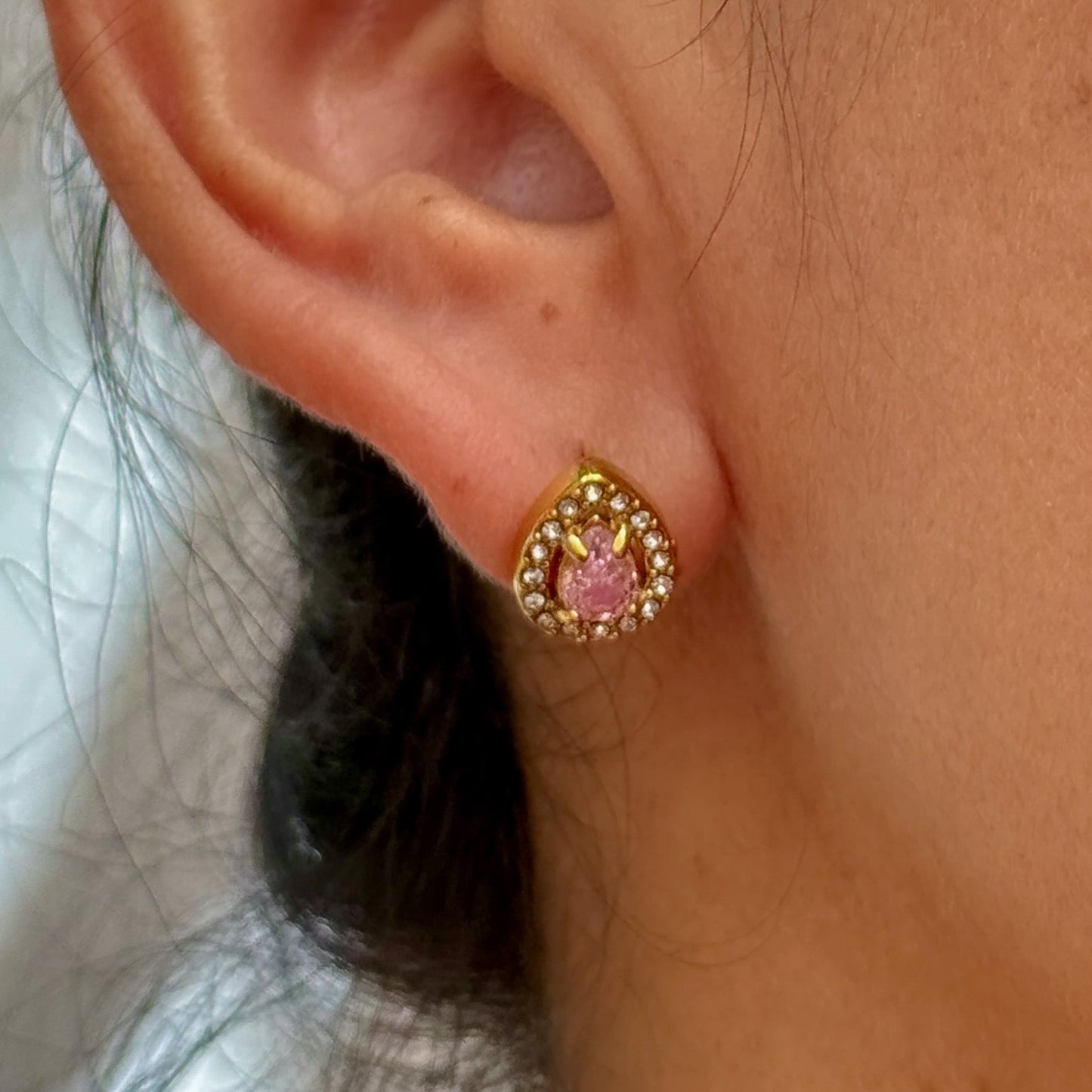Aretes Gota Agua Rosa Acero Inox 5552-59