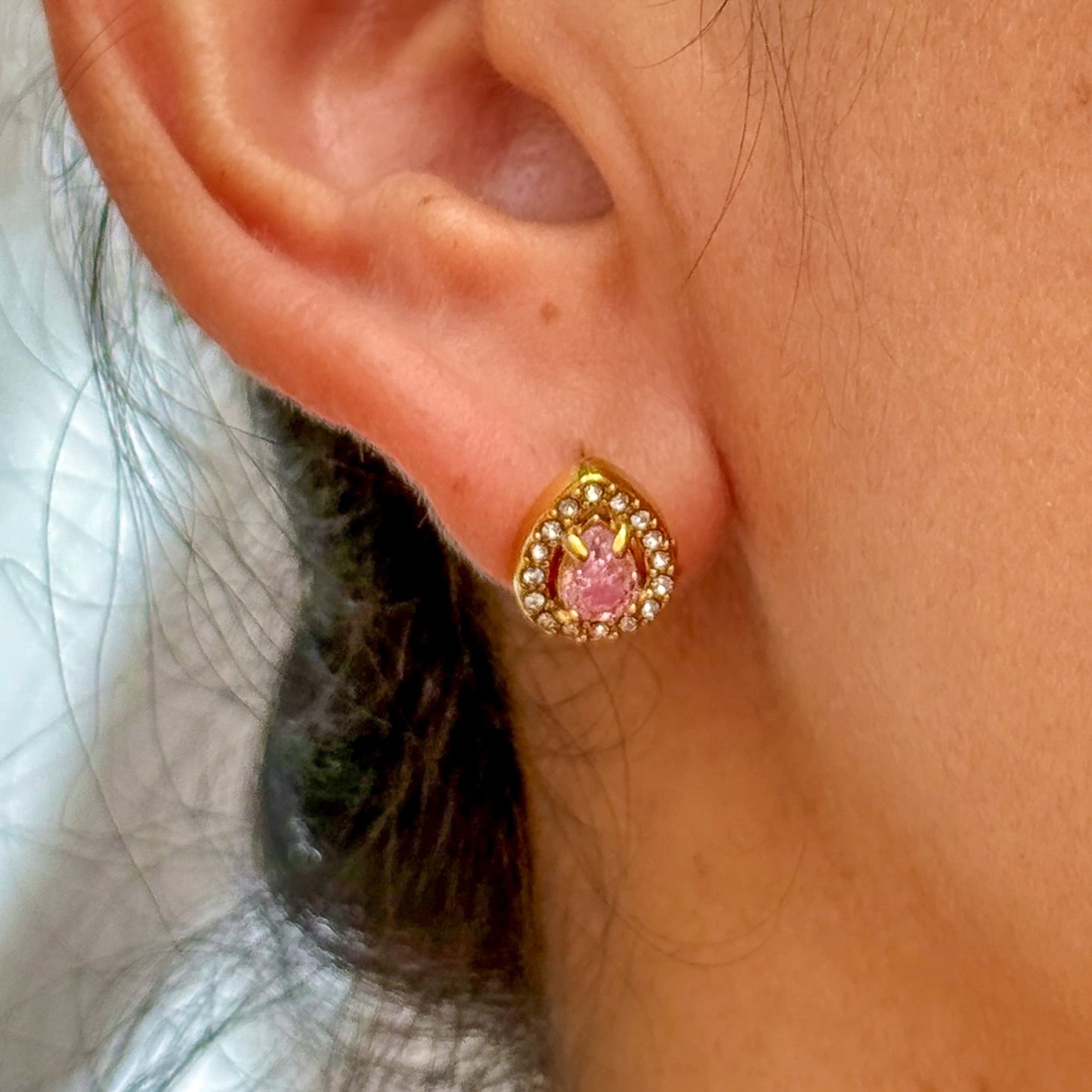 Aretes Gota Agua Rosa Acero Inox 5552-59