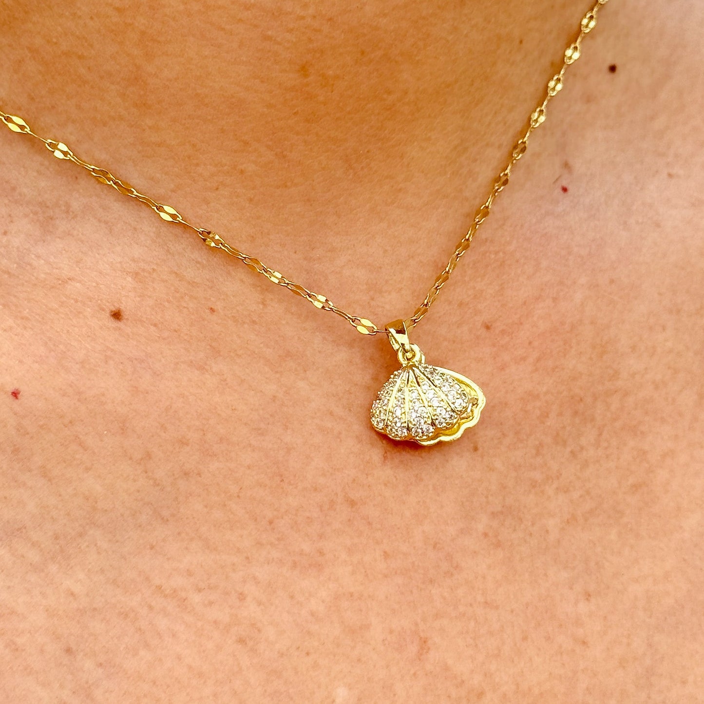 Collar Concha Perlas Acero Inox