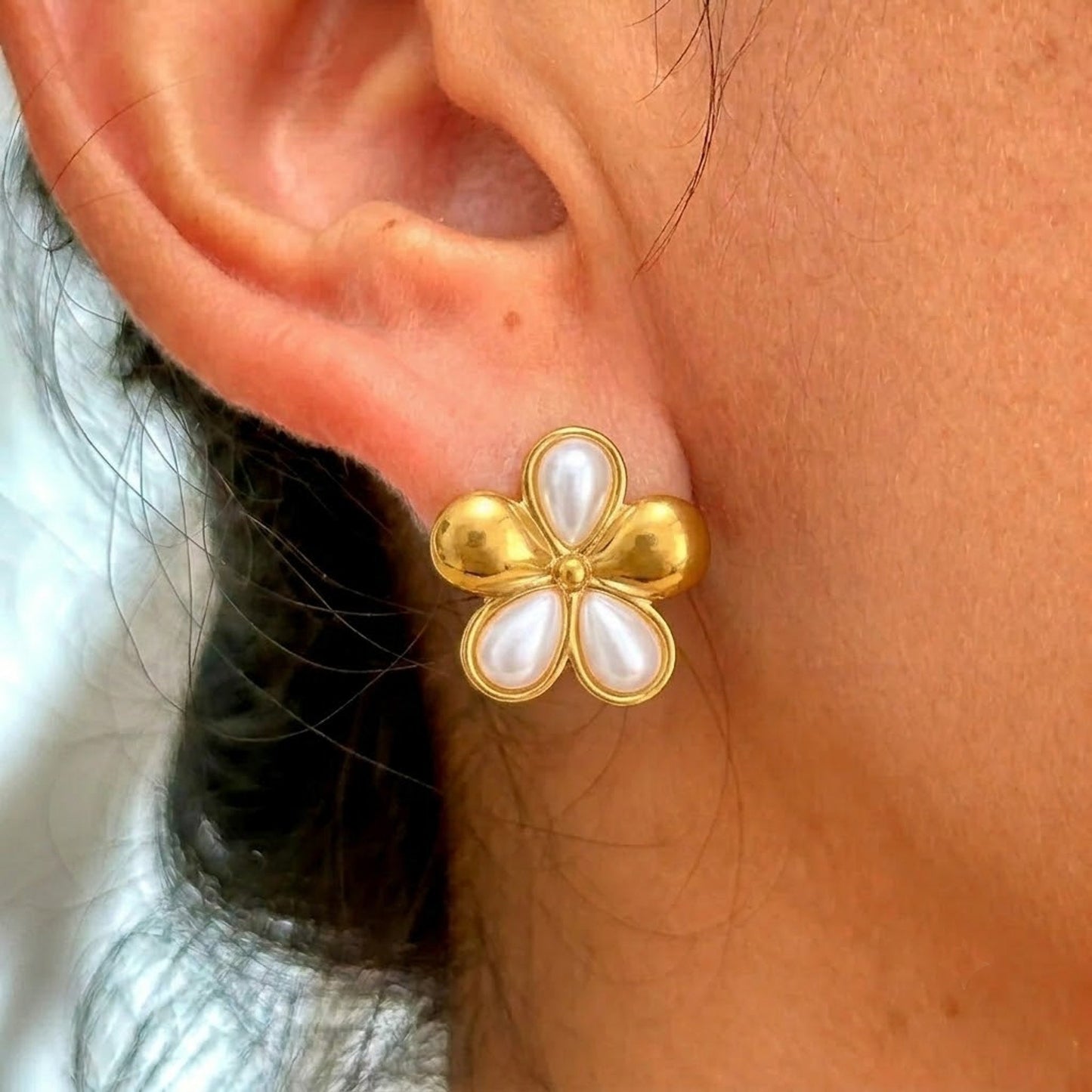 Aretes Flores Perla Acero Inox 5898-7