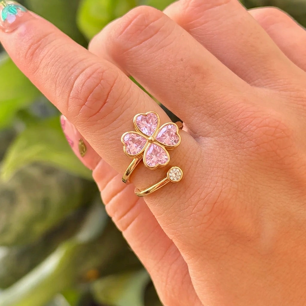 Anillo Flor Esmalte Rosa Chapa 18K 8279-158