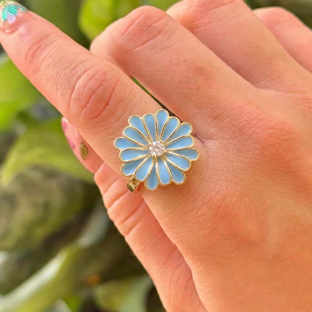 Anillo Flor Azul Chapa 18K 8279-161