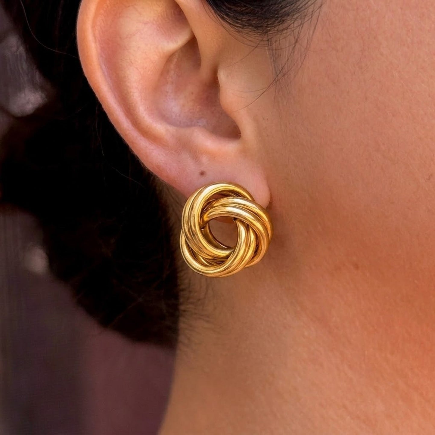 Aretes Boton Nudo Dorado Acero Inox 8279-88