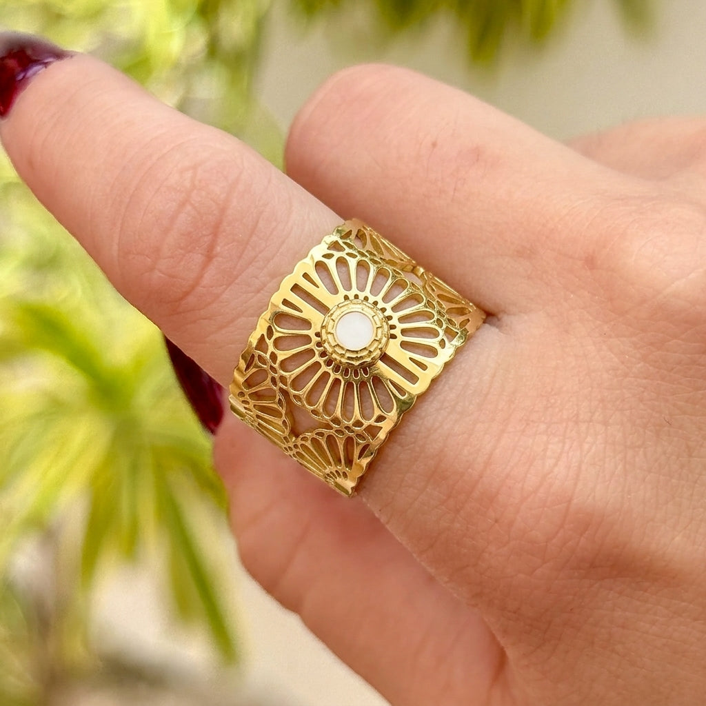Anillo Acero Inox Piedra Natural 9567-71