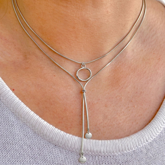 Collar Geometrico Plateado Acero Inox 0174-19