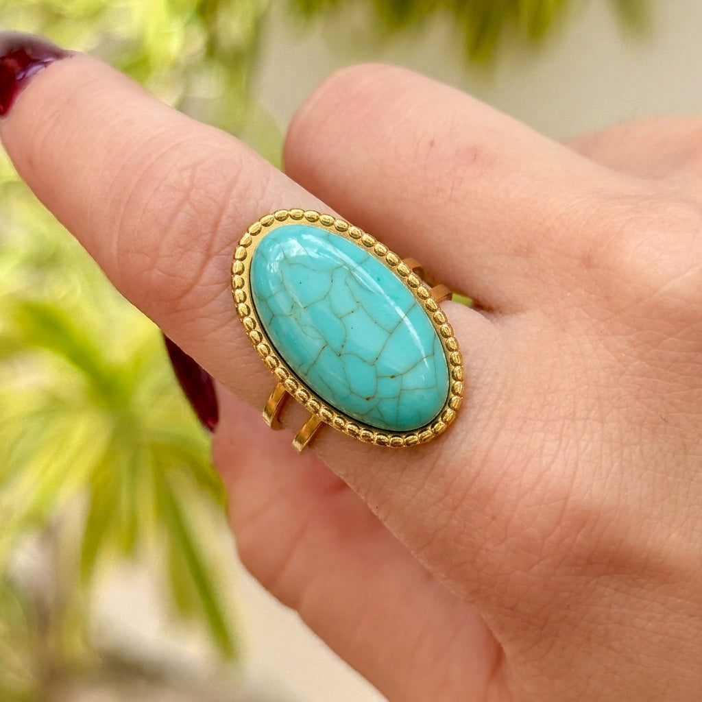 Anillo Piedra Turquesa Acero Inox 0174-20