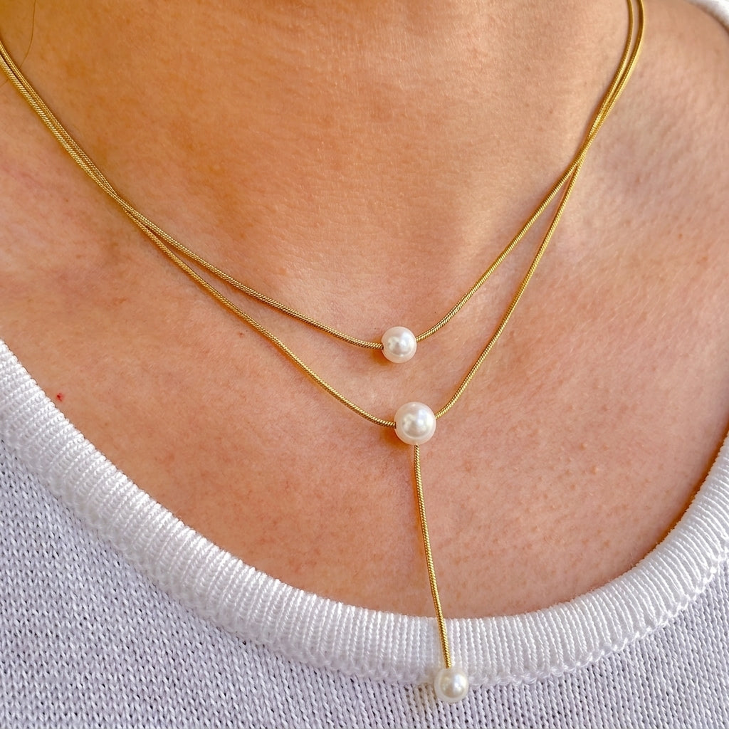 Collar Doble Perla Borla Acero Inox 0174-22