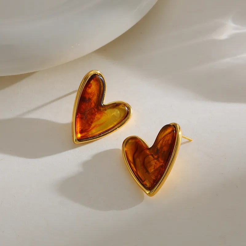 Aretes Corazon Ambar Acero Inox 0174-25