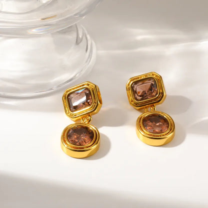 Aretes Cuadrados Piedras Multicolor Acero Inox 0174-27