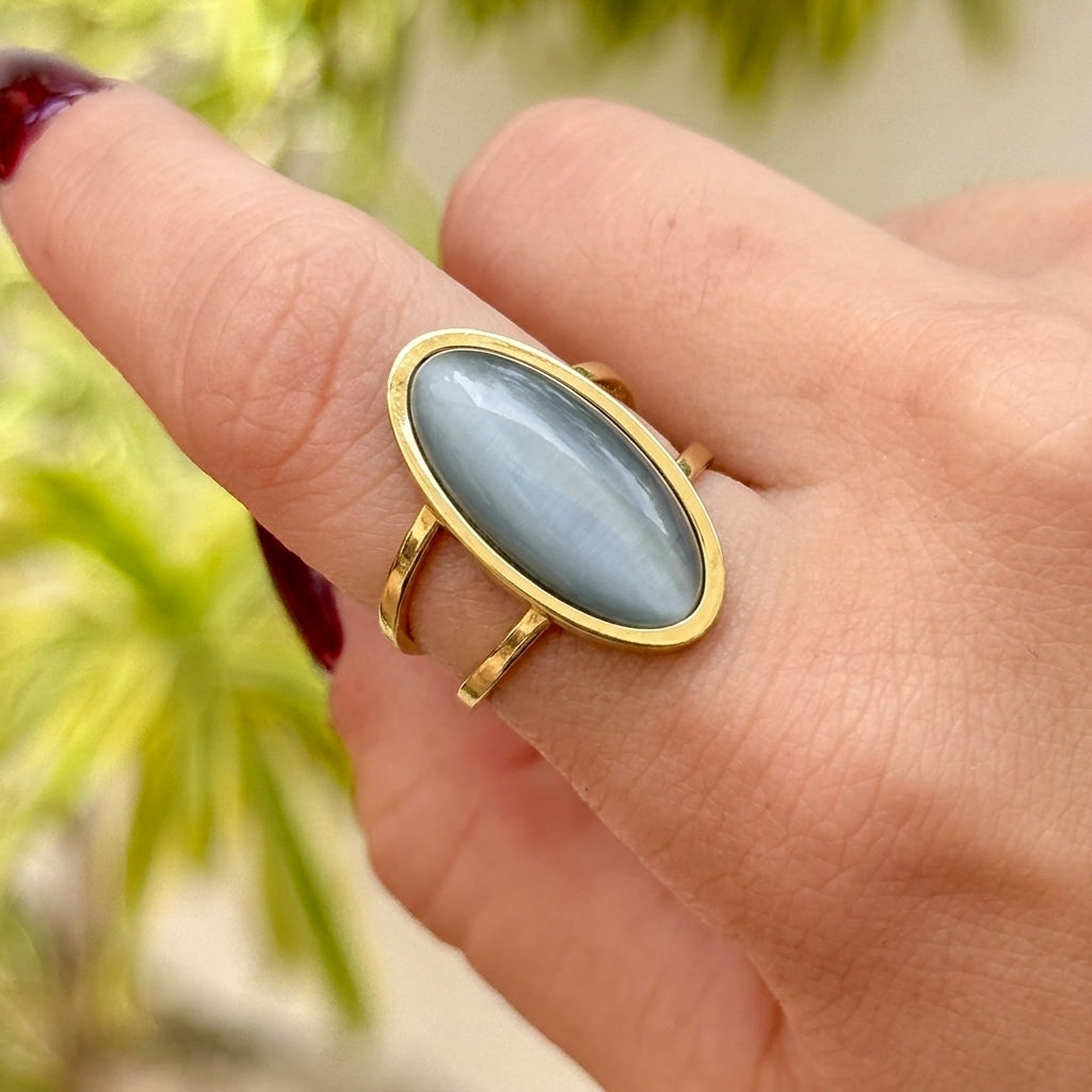 Anillo Abierto Piedra Azul Acero Inox 0174-34