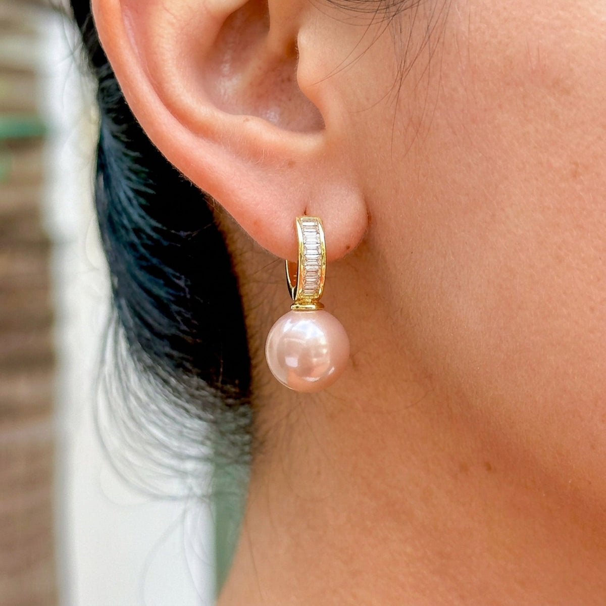 Aretes Perla Grande Dorado Acero Inox 0174-37