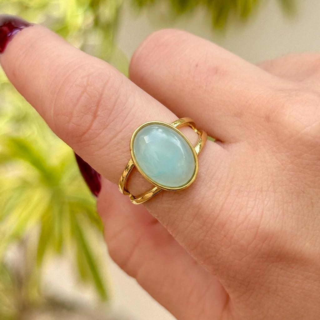 Anillo Oval Piedra Verde Acero Inox 0174-6
