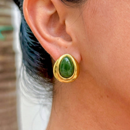 Aretes Oval Piedra Natural Acero Inox 0174-7