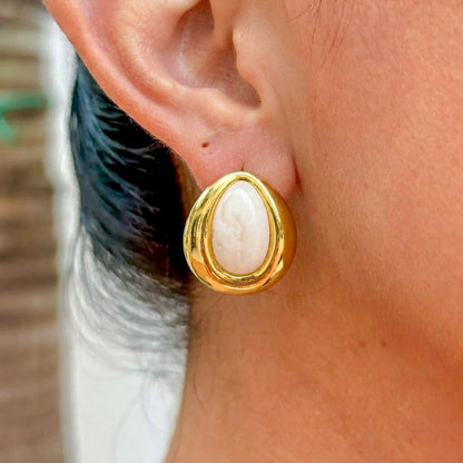Aretes Oval Piedra Natural Acero Inox 0174-7