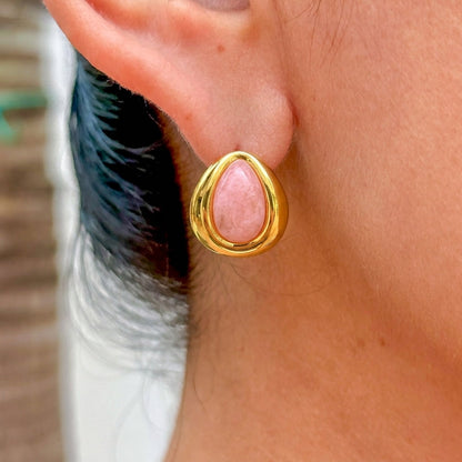 Aretes Oval Piedra Natural Acero Inox 0174-7