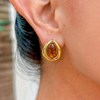 Aretes Oval Piedra Natural Acero Inox 0174-7
