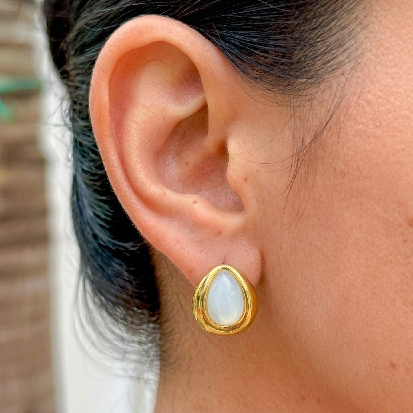 Aretes Oval Piedra Natural Acero Inox 0174-7