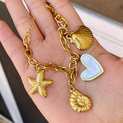 Pulsera Cadena Perla Estrella Mar Acero Inox 0174-31