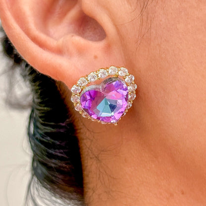 Set Collar Corazon Zirconia Morado Acero Inox 0407-9