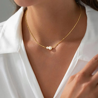 Collar Doble Perla Acero Inox 0600-11