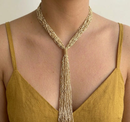 Collar Cuentas Beige Dorado 0600-62