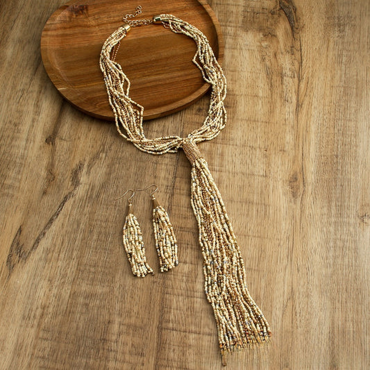 Collar Cuentas Beige Dorado 0600-62