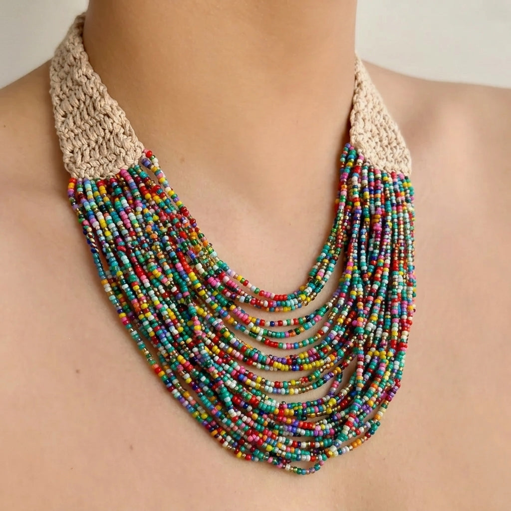 Collar Cuentas Tejidas Bohemio 0600-70